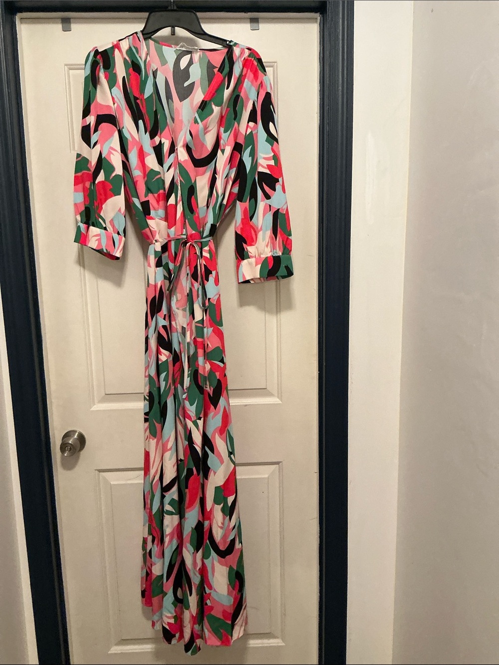 First Love Pink Multicolor Abstract Maxi Dress with Tie Waist